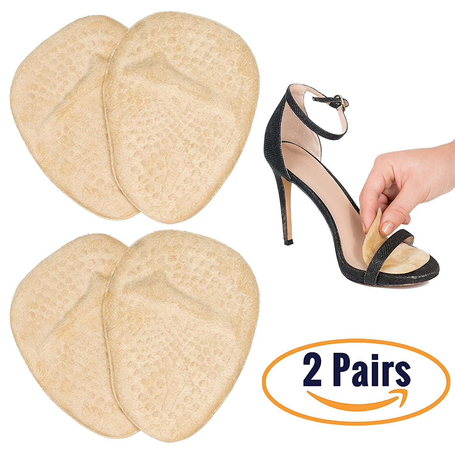 iBesun 2 Pairs Metatarsal Pads Ball of Foot Cushions Forefoot Shoe Insole for Women High Heels All Day Pain Relief Black + Beige