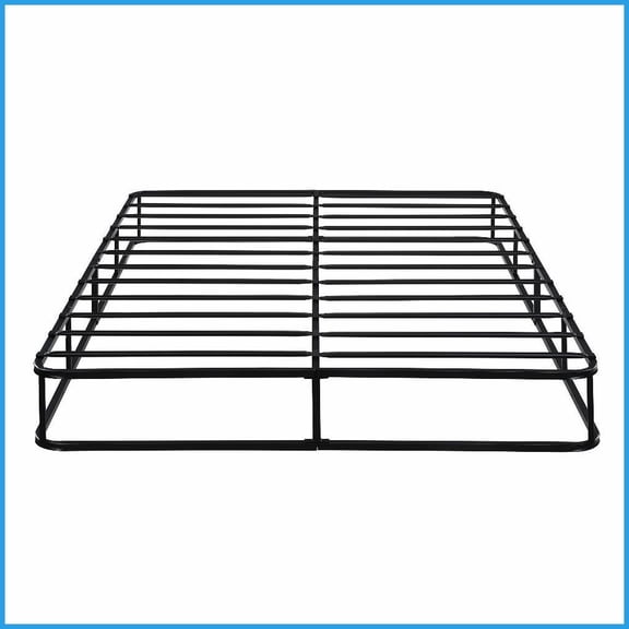California King Size Metal Mattress Foundation with 12 Slat Support, 600lbs Weight Capacity, White Textured Fabric Cover & Black Frame for Master Bedroom
