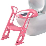 Angle View: Potty Training Toilet Seat with Step Stool Ladder for Kids and Toddler by BlueSnail (Pink Upgrade PU Cushion)