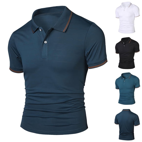 Txeol Fitness Polo Shirts for Men Short Sleeve Button V Neck Tshirt Casual Solid Color Lapel Collar Shirt Holiday Deals,Dark Blue,XXXXXL