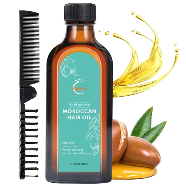 Aceite capilar con tratamiento de argán marroquí para un cuidado y reparación lujosos del cabello Tratamiento de aceite capilar con tratamiento de argán extrafuerte para puntas abiertas, cabello encre
