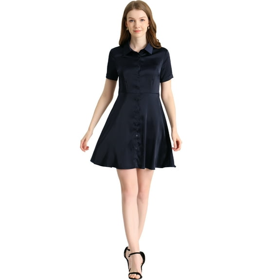Allegra K Women's Belted Elegant A-Line Summer Shirt Dress