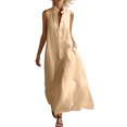 thumbnail image 2 of Uscallm Women's Collared Sleeveless Button Down Maxi Dresses Flowy Casual Long Boho Beach Vacation Sundresses, Khaki L, 2 of 7