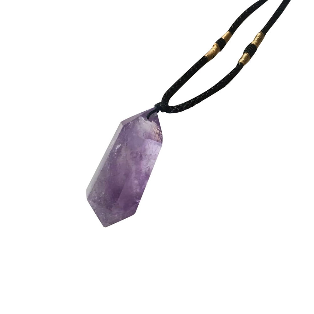 Natural Opal Crystal Stone Necklace Double Point Pendant Healing Hexagonal Wand 