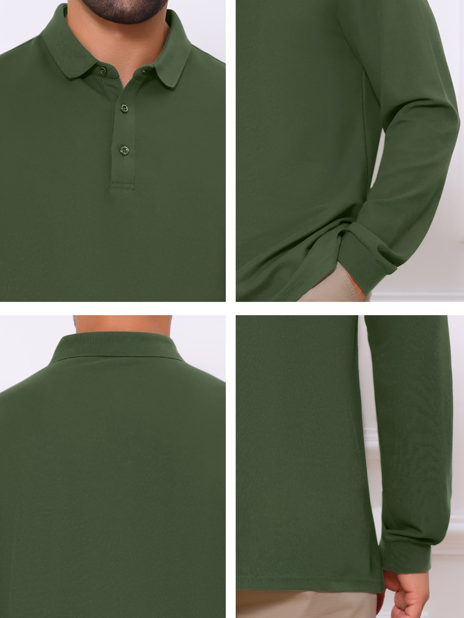 DARING DIVA Men's Classic Solid Color Long Sleeves Basic Golf Polo T-Shirts M Green