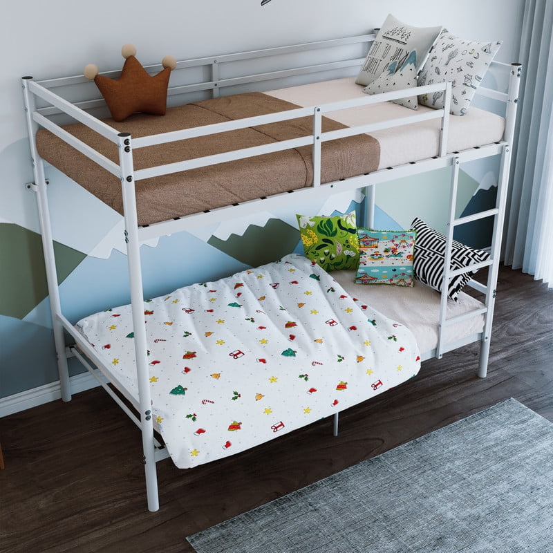Twin Over Twin Metal Bunk Bed with Ladder, High Guardrails, Built-In Under Bed Storage Space, Sturdy Iron Frame, Noise-Reduced Design