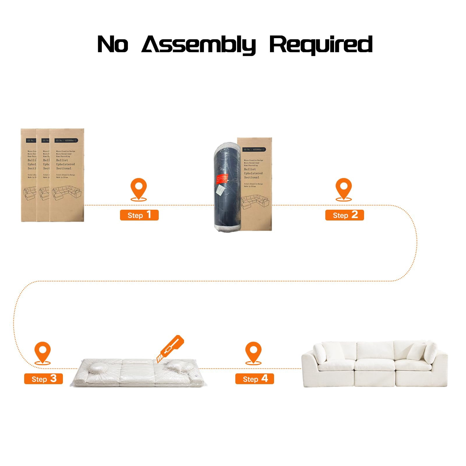 110" Boneless Sectional Couch Cloud Couches 3 Seater Modular Sectional Sofa, No Assembly Required