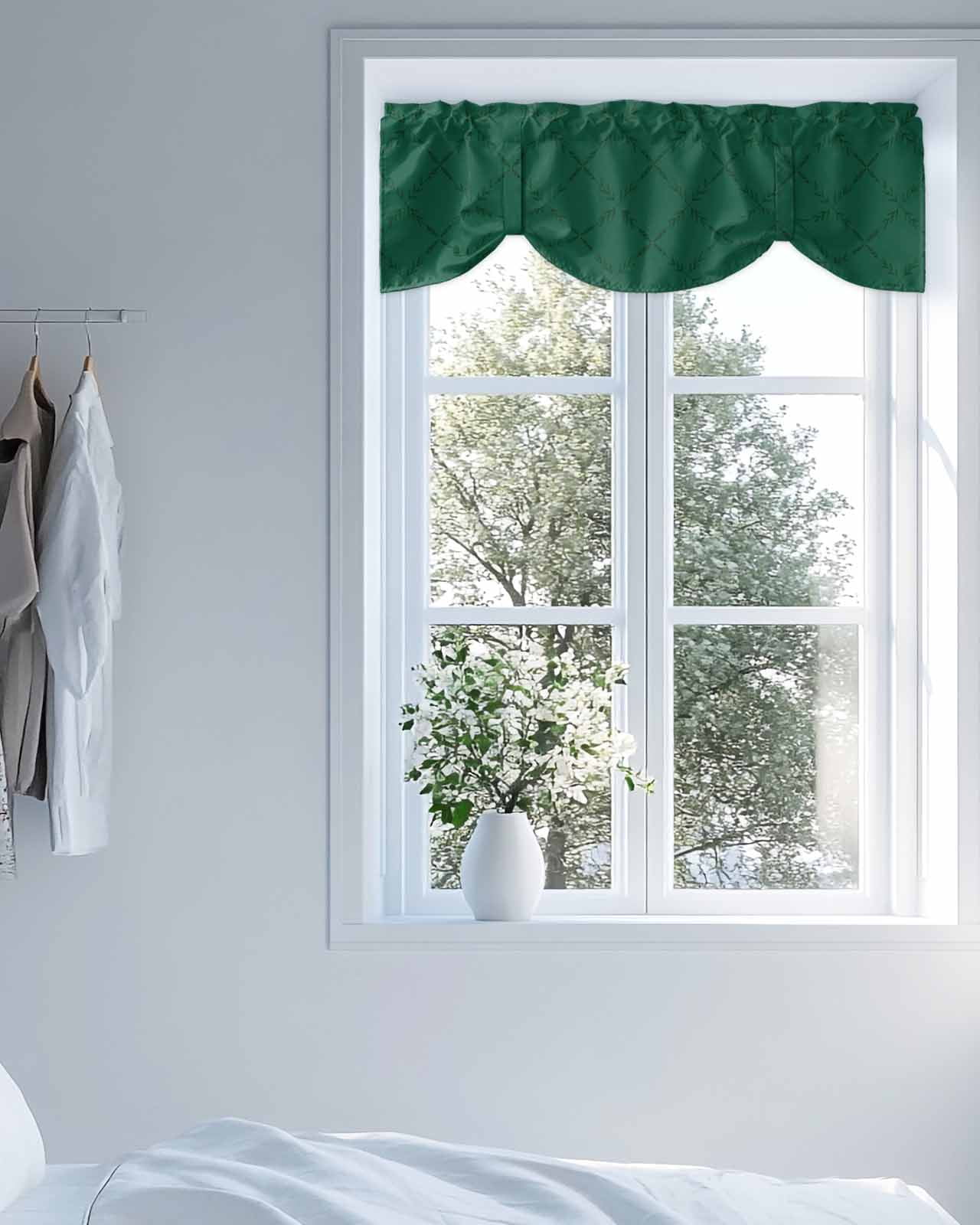 Green Rhombus Tie Up Valances Curtain, Adjustable Kitchen Modern Green Plaid Abstract Geometric Diamond Lattice Valances for Windows Decor, Rod Pocket Short Curtains Set for Bedroom/Bathroom, 54"x18"