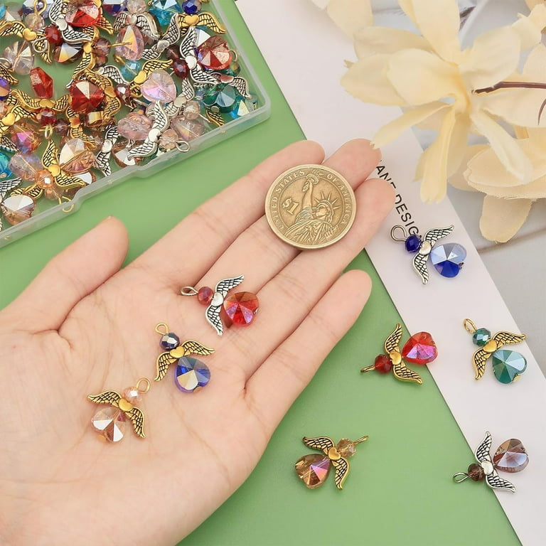 56PCS Colors Guardian Glass Angel Fairy Charms Colorful Glass
