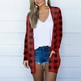 thumbnail image 2 of HONHUZH T Shirts,Women's Solid Color Striped Stitching Long-Sleeved Cardigan Button Coat Printed Plaid Sweater Coat, 2 of 5
