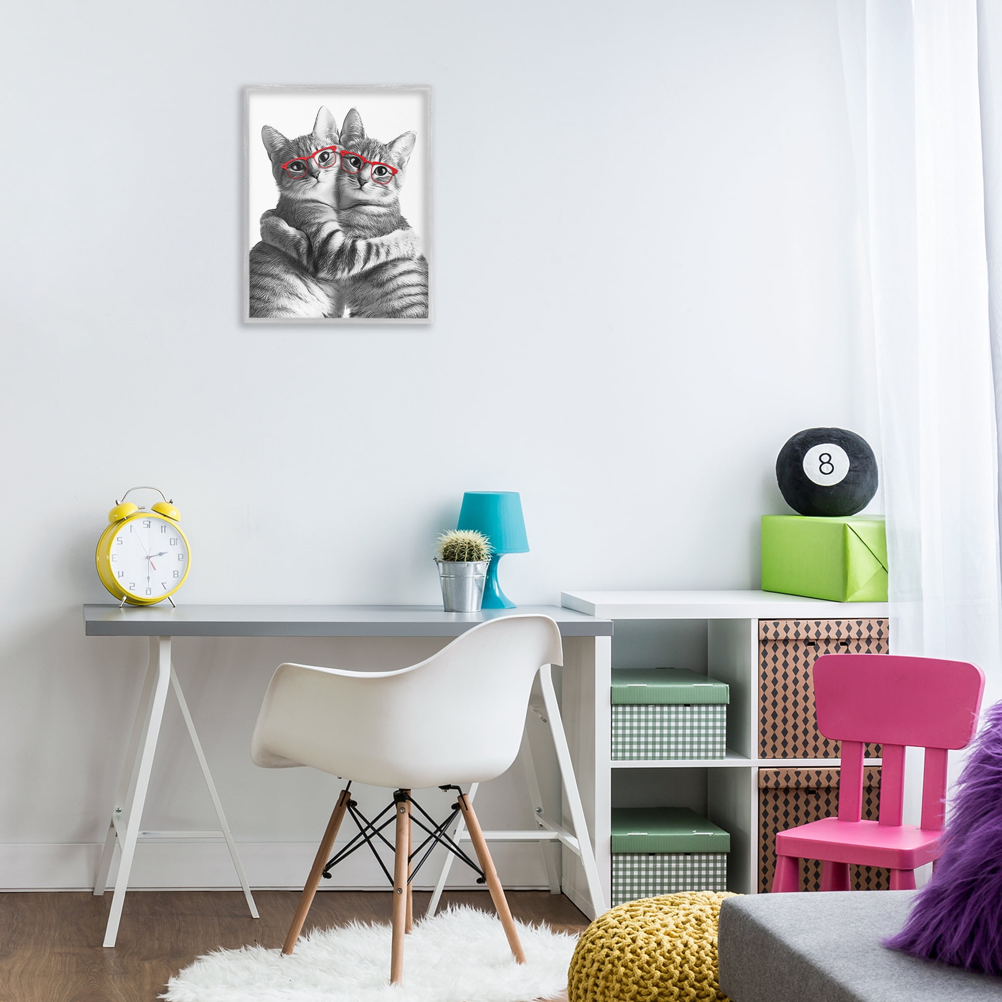 Stupell Industries Cat Pair with Glasses Animals & Insects Painting Gray Framed Art Print Wall Art, 16 x 20