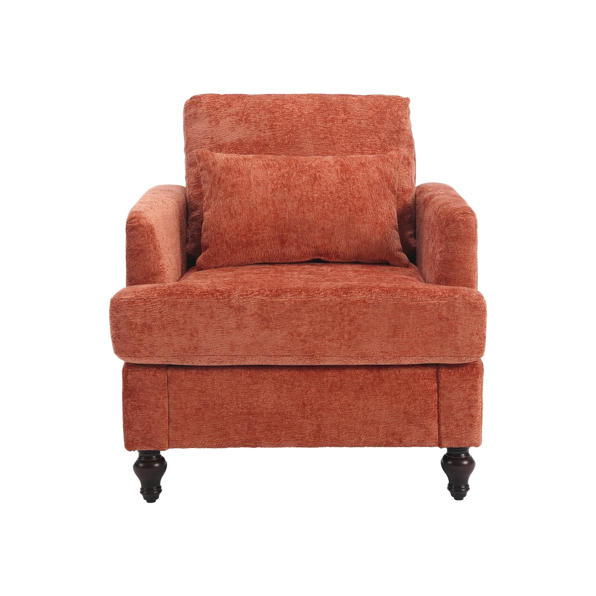 MAYEERTY Wood Frame Armchair, Modern Accent Chair Lounge Chair Tufted Club Chair, Mid Century Modern Arm Chairs with Studded, Solid Wood Frame, for Bedroom, Reading (Orange Chenille)