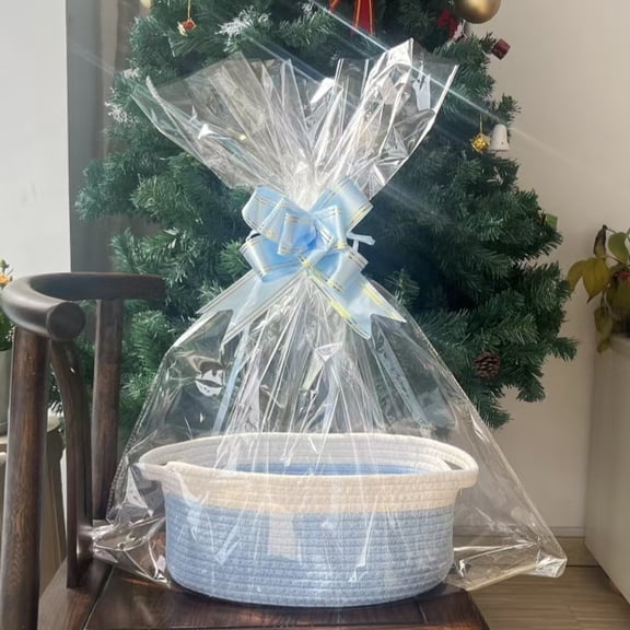 suxuMhao Cotton Rope Storage Basket with Handle, Basket For Towels, Blue & White Toy Storage Basket - 12×8×5 IN Soft Woven Rope Basket for Shelves, Baskets for Organizing, 1 Piece