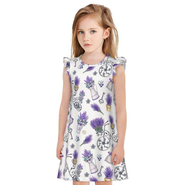 Balery Lavender Bicycle Camisón de princesa para niñas, pijama de algodón con mangas abullonadas, suave y bonito.-XX-Large