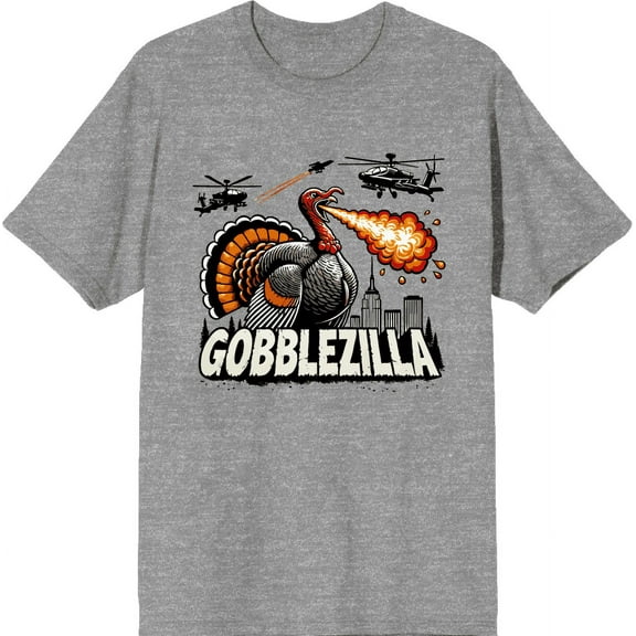 Turkey Gobblezilla Adult Heather Gray Crew Neck Short Sleeve Tee-Medium