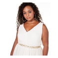 thumbnail image 3 of BCX Womens Ivory Sleeveless V Neck Short Fit + Flare Party Dress Plus Size: 18W, 3 of 3