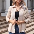 thumbnail image 6 of Lovskoo Long Sleeve Shirts for Women Corduroy Button Down Shirt Casual Solid Color Single Breasted Fall Spring Loose Shirt Tops Blouse Beige, 6 of 6