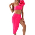 thumbnail image 2 of Womens Two Piece High Waisted Swimsuit Summer Beach Swim Bathing Suit Solid Color One Shoulder Fashion Bikinis Sets (Pink L), 2 of 6