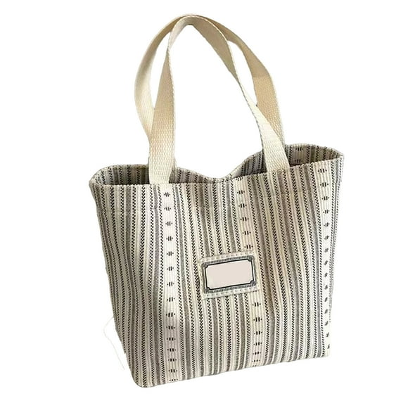 Leodye 1PCS Women’s Striped Canvas Tote Bag - Fabric Shoulder Bag, Commuter/Student Classroom Bookbag -11.02 x 8.66 x 1.97 in