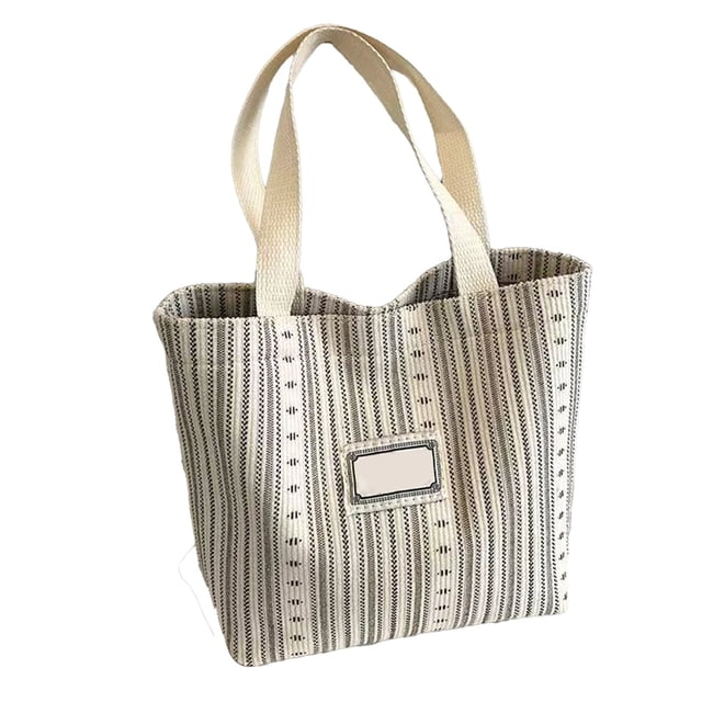 Bolso de lona para mujer, bolso de hombro tipo H, mochila informal a rayas para libros, ideal para el aula y el transporte público. Bolsa de almacenamiento de tela ligera para libros y artículos