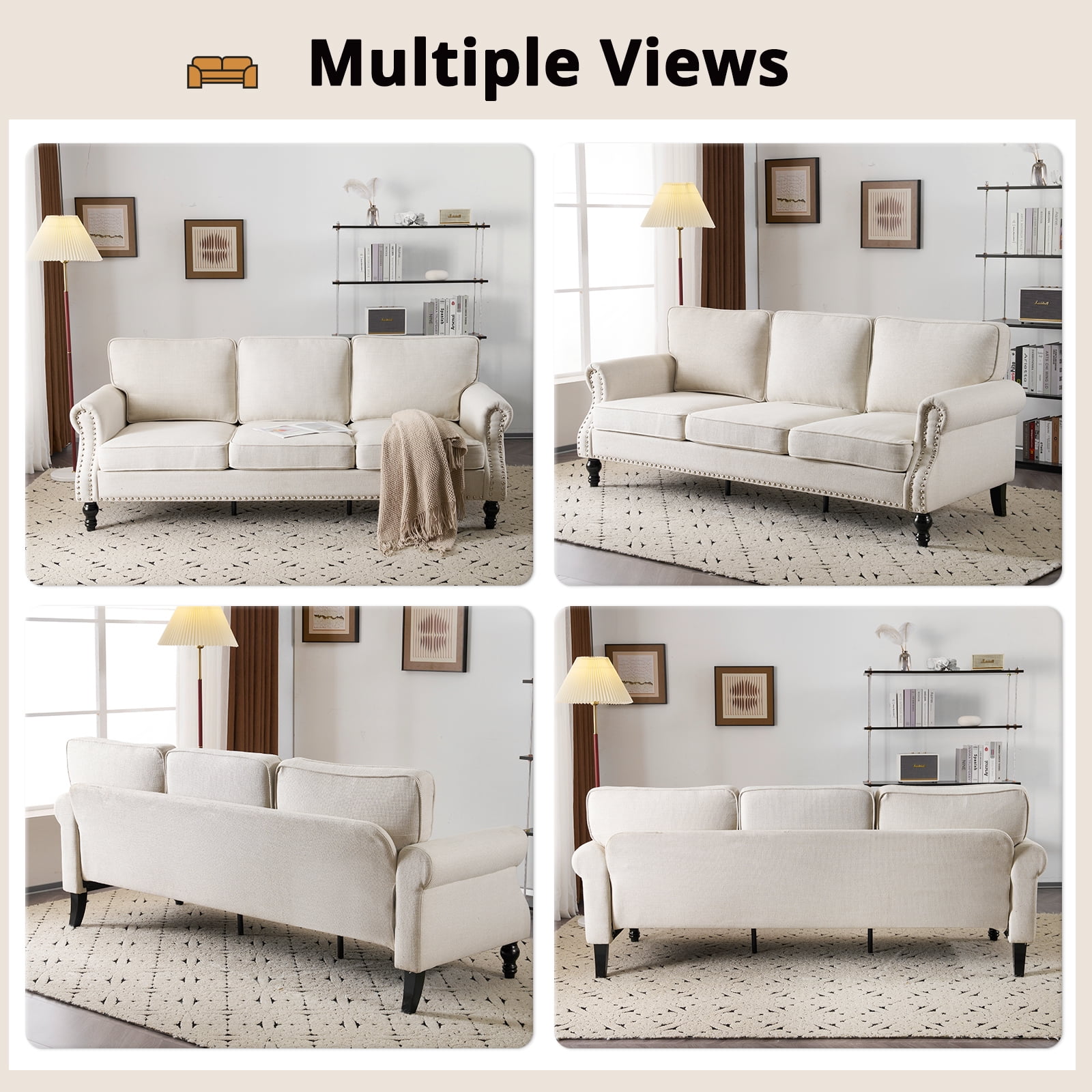 Ktaxon Modern Linen 3 Seater Sofa Extra Deep American Style