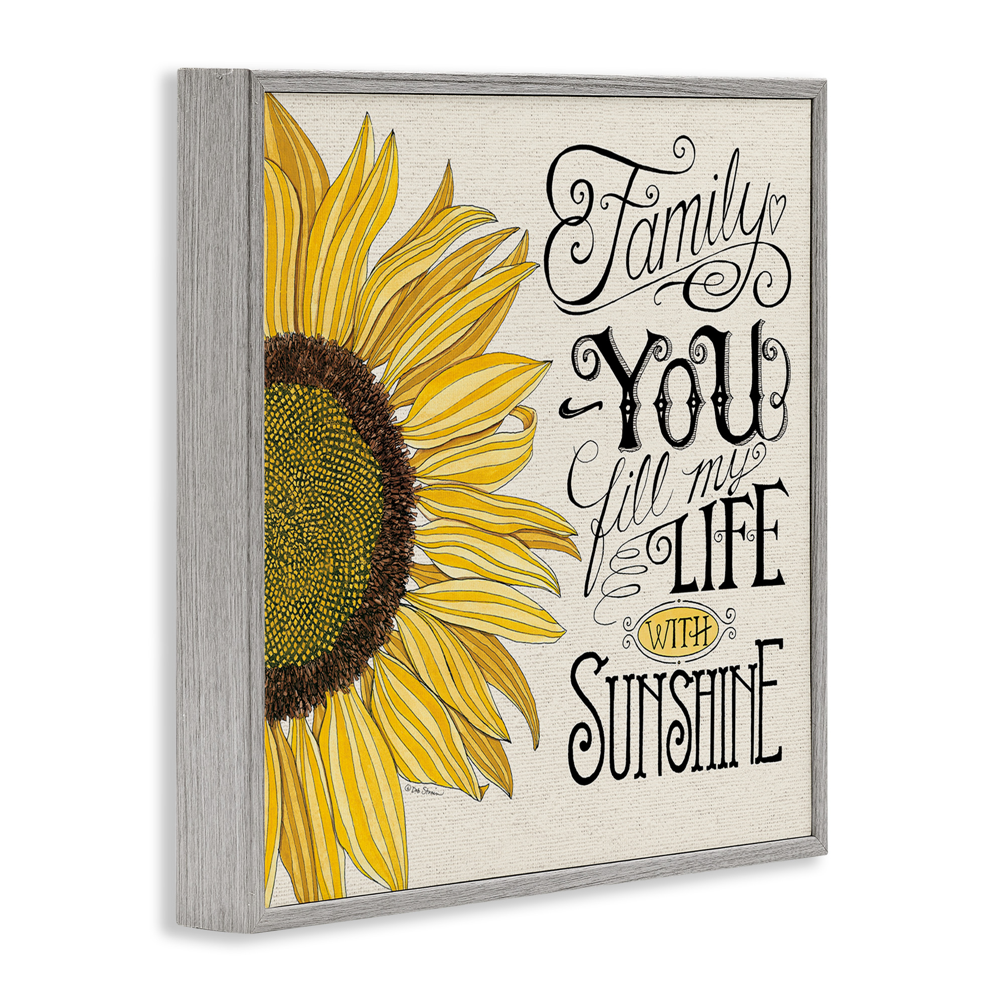 Stupell Industries Inspiring Sunflower Family Phrase Inspirational Painting Gray Framed Art Print Wall Art, 12 x 12