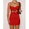 thumbnail image 4 of DOPI Women's Sexy Bodycon Cut Out Ruched Backless Spaghetti Strap Mini Club Party Dresses, 4 of 6