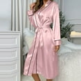thumbnail image 5 of Zedker Women's Plus Size Satin Robes for Women Silk Bathrobe Loose Sleep Cardigans Robe Loungewear Sleepwear with Belt Pink L, 5 of 6