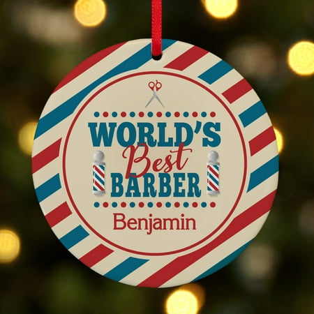 Personalized World's Best Barber Round Ornament (The Best Barber Shop)