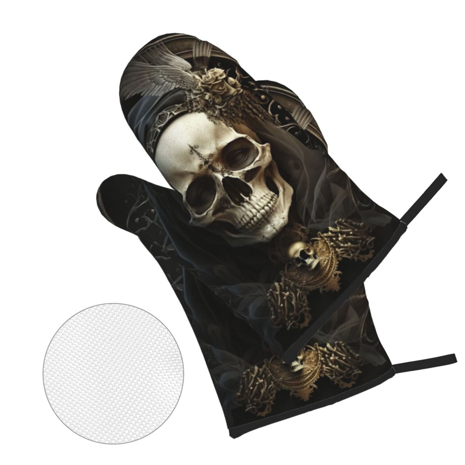Gothic Witchy Skull Black 4Pcs Oven Mitts and Pot Holders Sets Oven Kitchen Gloves Hot Pads for Cooking BBQ Baking Grilling