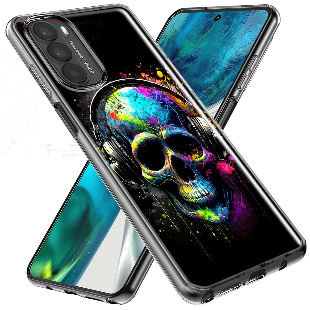thumbnail image 2 of MUNDAZE Motorola Moto G Play 2023 Shockproof Clear Hybrid Protective Phone Case Fantasy Skull Headphone Colorful Pop Art Cover, 2 of 5