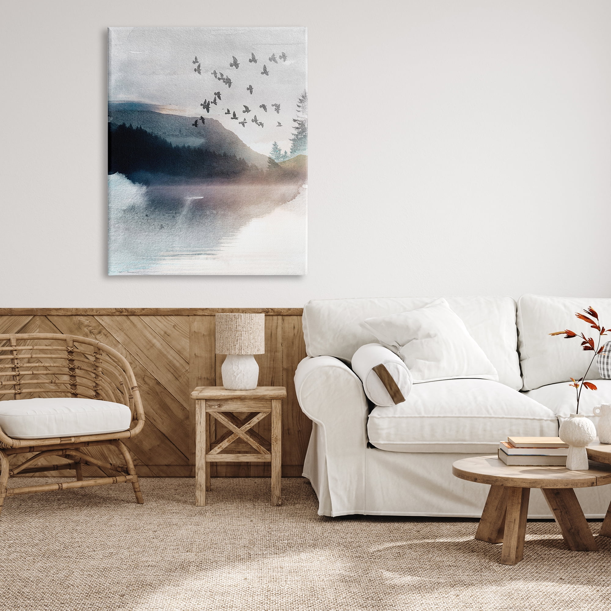 Stupell Industries Abstract Birds Over Lake Nature Painting Gallery Wrapped Canvas Print Wall Art, 36 x 48