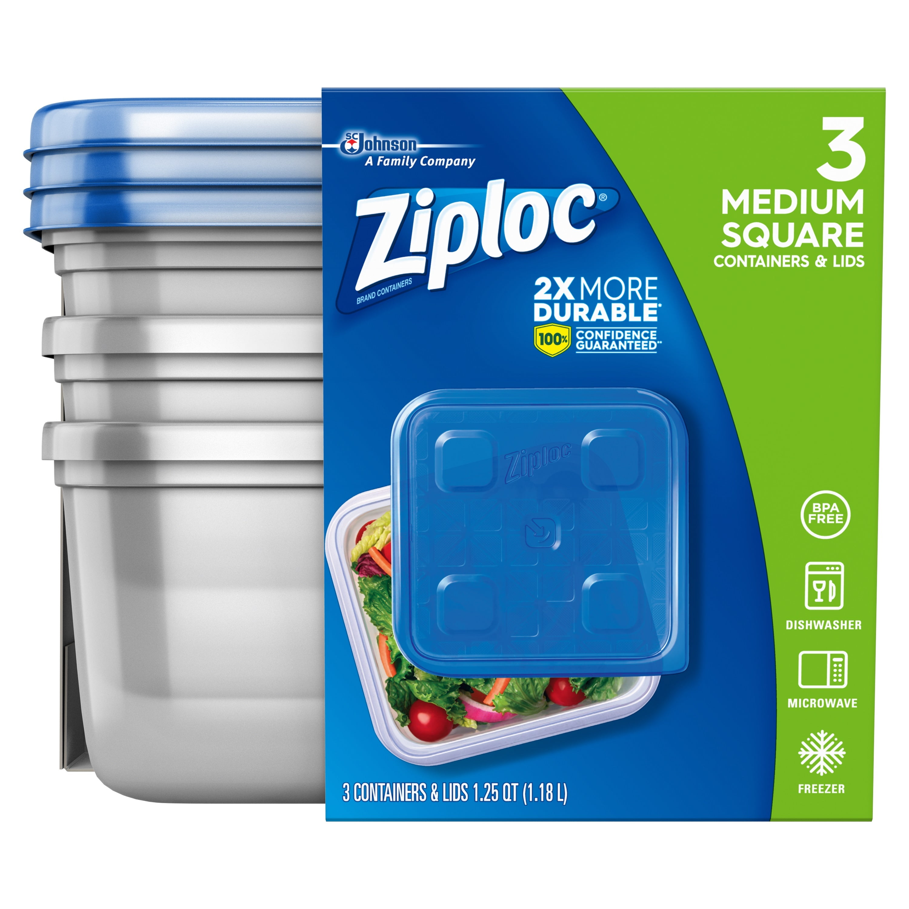 Ziploc Container with One Press Seal, Medium Square, 3 count Walmart