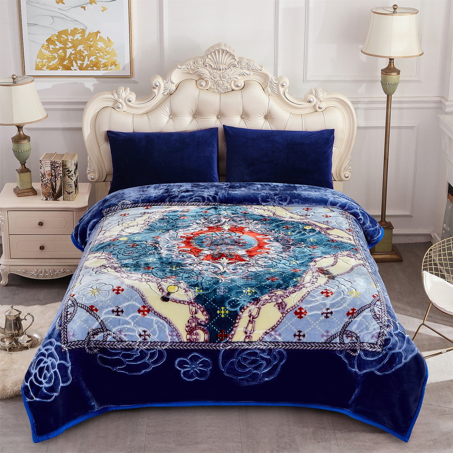 Winter Warm Printed Plush Fleece Bed Blanket,Heavy Thick Blanket 79"x91