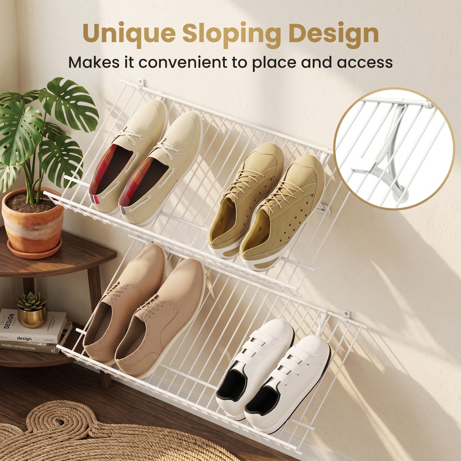 Furnibear Set of 2 Wall Mounted Metal Wire Closet Shelves and Shoe Racks for Entryway and Small Closet Organization, White