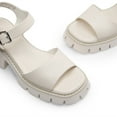 thumbnail image 5 of BURUDANI Women's Low Platform Chunky Block Ankle Strap Heel Sandals Open Toe BEIGE-PU Size 6, 5 of 9