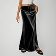 thumbnail image 2 of Velvet Maxi Skirts for Women Elastic High Waisted Drawstring Long Skirts Solid Color Full Length Fall Clothes (L, Black), 2 of 6