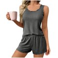 thumbnail image 2 of PNTUTB Women's Solid Color Casual Lightweight Crew Neck Sleeveless Tank Top with Elastic Waist Shorts Pajama Set, 2 of 6