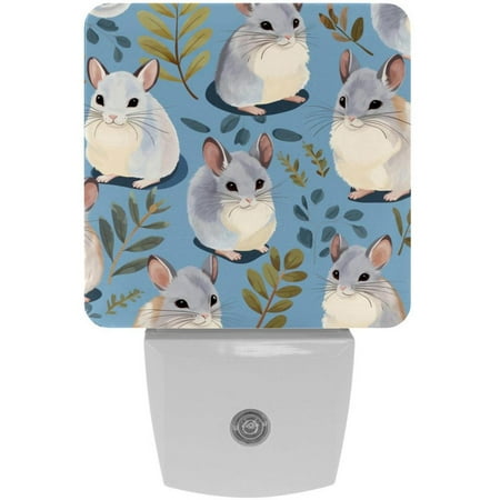 

Cute Chinchilla Seamless Pattern 2 Pack Night Lights Plug Into Wall Decorative With Auto Dusk-To-Dawn Sensor LED Night Light For Kids Adults Rooms Toilet Hallway Stairs
