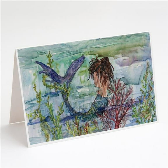 Brunette Mermaid Coral Fantasy Greeting Cards & Envelopes - Pack of 8