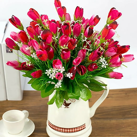 Dengjunhu 2 Bouquets Artificial Tulips Flowers Real Touch Tulips for Holiday Christmas Wedding Bouquets Arrangement and Home Room Centerpiece
