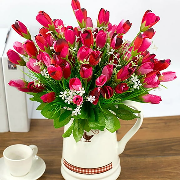 Dengjunhu 2 Bouquets Artificial Tulips Flowers Real Touch Tulips for Holiday Christmas Wedding Bouquets Arrangement and Home Room Centerpiece