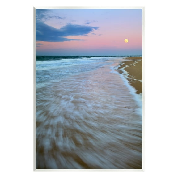 Stupell Industries Sunset Moon Warm Pink Beach Sky Coastal Photography Unframed Art Print Wall Art
