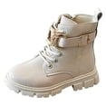 thumbnail image 6 of Girls Winter Ankle Boots Fashion Buckle Ankle Strap Lace up Side Zipper Waterproof Lug Sole Warm Kids Booties White 11 Little Kids, 6 of 6