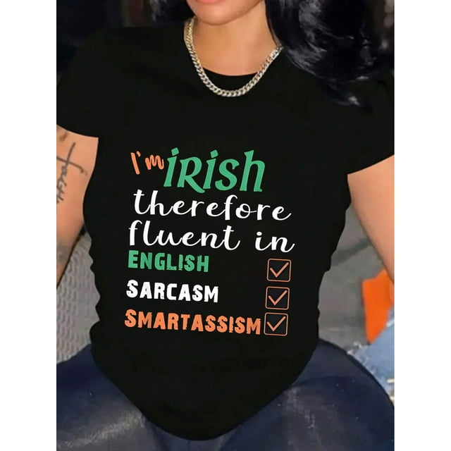 Camiseta para mujer verano SuaveFashion St. Patrick's Day Print Shirt Women Cotton T-Shirt Soft Breathable Comfort-Fit Crew Neck TeeCamisetas de verano para mujer, manga corta, cuello redondo, casua
