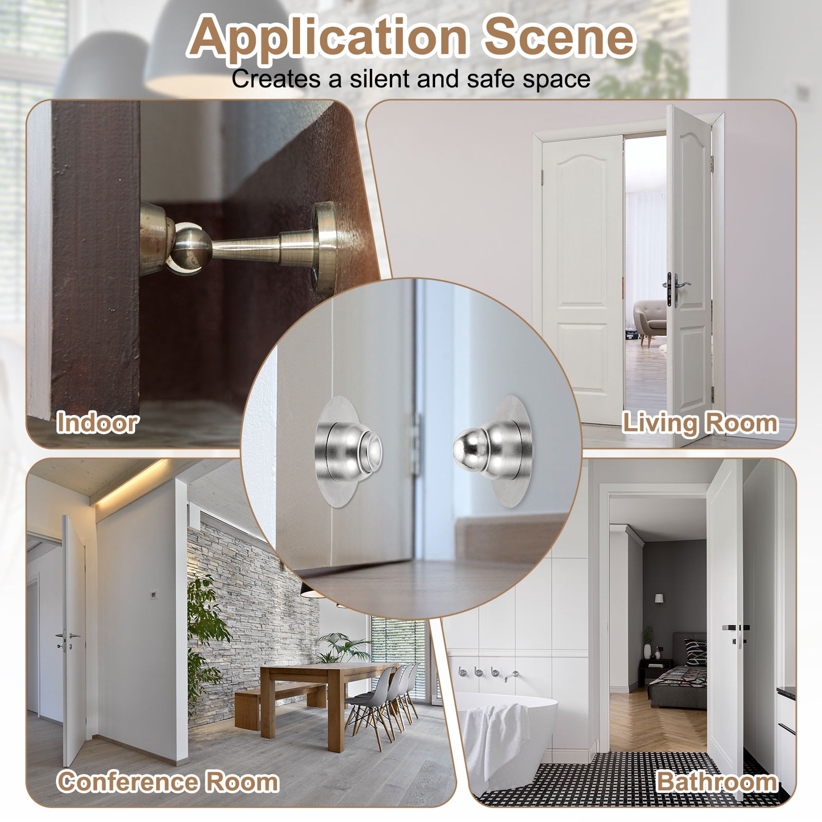 Uxcell 2 Pack 2.1" Magnetic Door Stoppers, Wall Floor Mounted Magnetic Door Catch Holder, Stainless Steel Door Stops for Bedroom,  Bathroom, Kitchen, Office, Brass