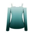 thumbnail image 4 of WREESH Womens Fashion Off The Shoulder Tops Slim V Neck Casual Gradient Color T-Shirts Long Sleeve Pullover Blouse Tops Olive Green, 4 of 5