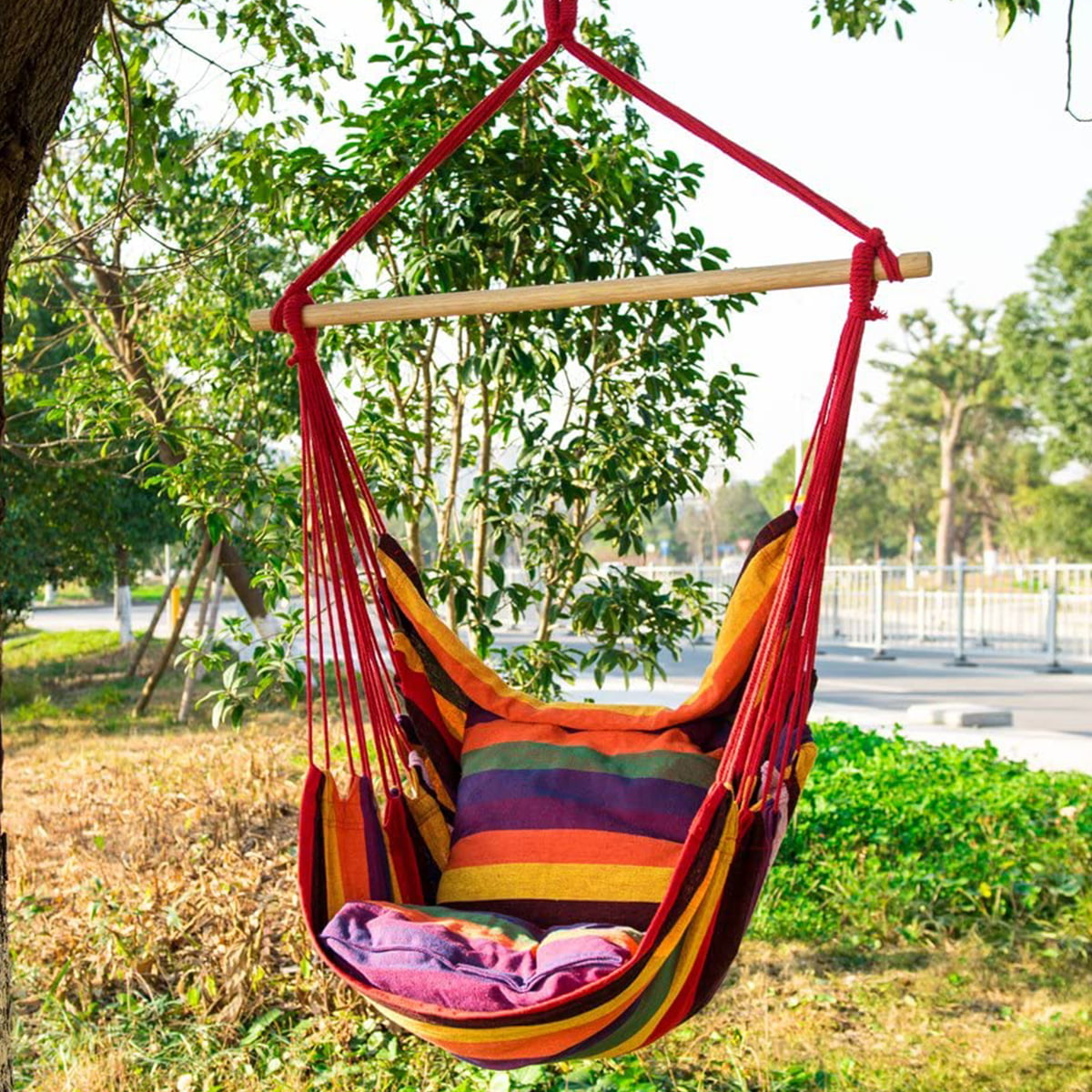 Cushions Hooks & Tree Strap Porch or Backyard Perfect Swing Chair for Patio COMFORTO Hammock Chair Includes Transport Bag Outdoor Hanging Chair with 2 Inside Pockets Max Weight of 440 lbs 