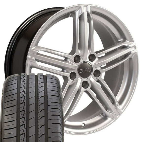 OE Wheels AU12 18 Inch Rims and Tires Fit RS6 Style 5x112 18x8 Gloss Silver - Hollander 58840 - iMove Gen 2 AS 245/40-18 (Set of 4)