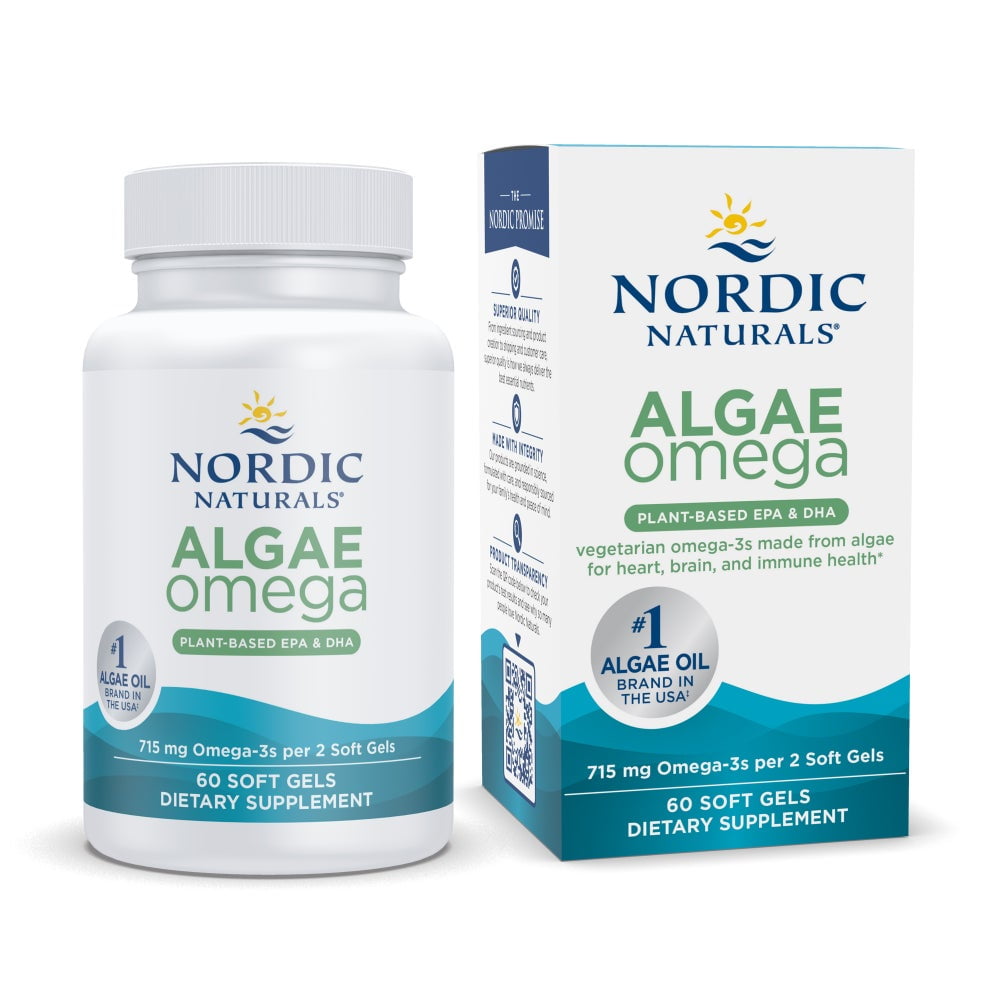 Nordic Naturals Algae Omega Softgels, 715 Mg, Plant-Based EPA & DHA, 60 Ct